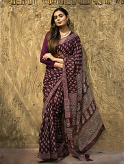 Dabu Vibes : Hand Block Printed Kota Doria Saree - Rakta Pushpa