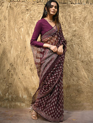 Dabu Vibes : Hand Block Printed Kota Doria Saree - Rakta Pushpa