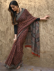 Bagru Statements : Hand Block Printed Kota Doria Saree - Agni Lahra