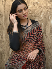 Bagru Statements : Hand Block Printed Kota Doria Saree - Agni Lahra