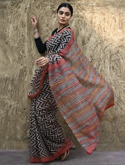 Bagru Statements : Hand Block Printed Kota Doria Saree - Rekh Vritta