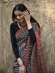 Bagru Statements : Hand Block Printed Kota Doria Saree - Rekh Vritta