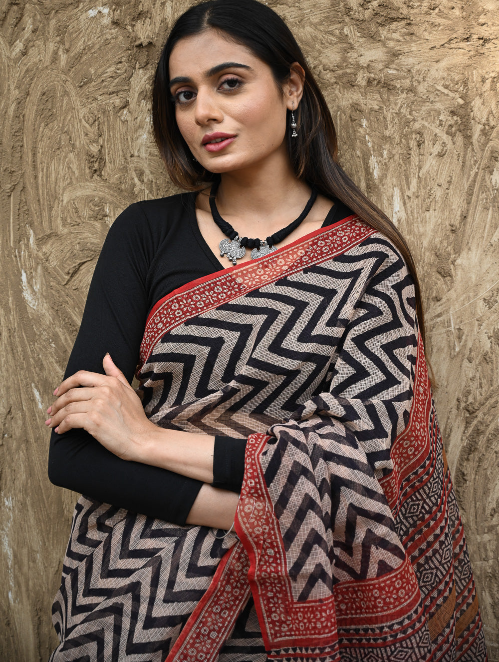 Bagru Statements : Hand Block Printed Kota Doria Saree - Rekh Vritta
