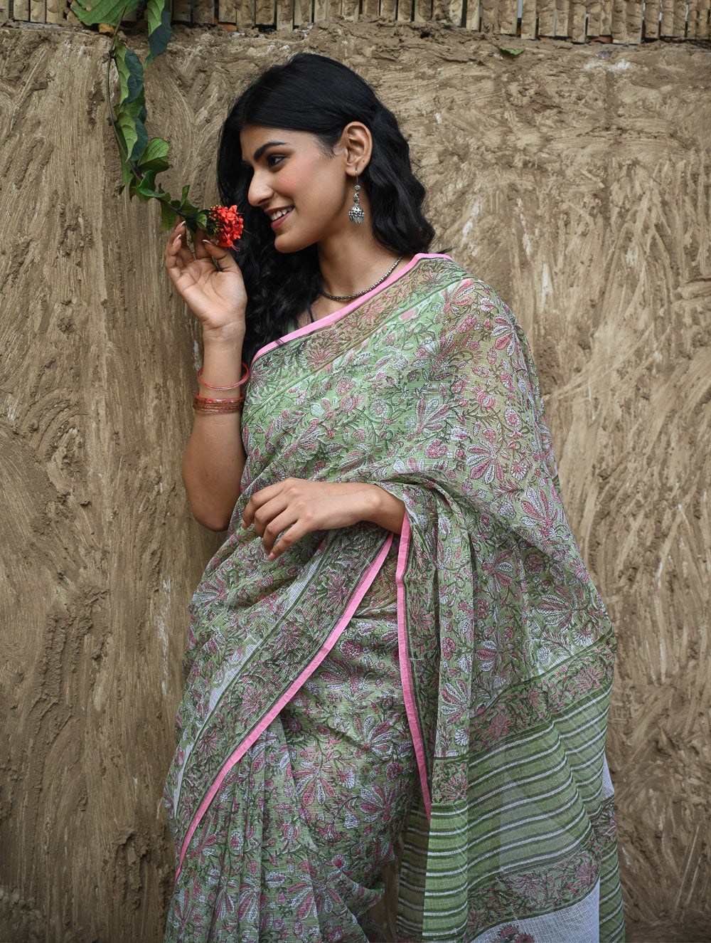 Sanganer Summers : Hand Block Printed Kota Doria Saree - Harit Vana