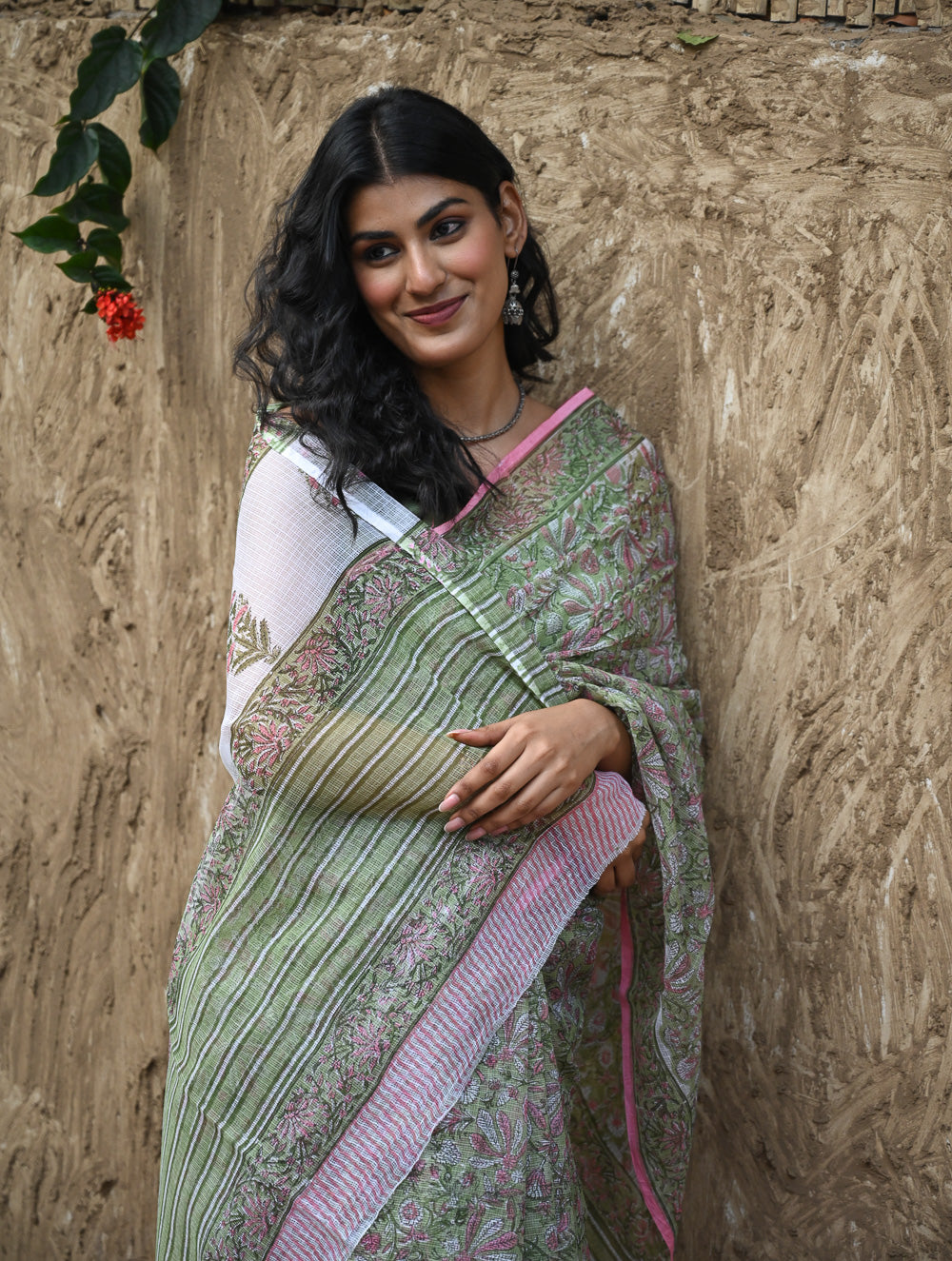 Sanganer Summers : Hand Block Printed Kota Doria Saree - Harit Vana