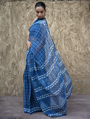 Dabu Vibes : Hand Block Printed Kota Doria Saree - Neelrekh