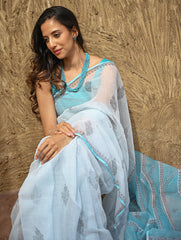 Sanganer Summers : Hand Block Printed Kota Doria Saree - Neel Dhawal