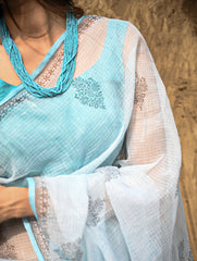 Sanganer Summers : Hand Block Printed Kota Doria Saree - Neel Dhawal