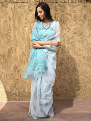 Sanganer Summers : Hand Block Printed Kota Doria Saree - Neel Dhawal