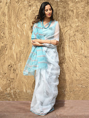 Sanganer Summers : Hand Block Printed Kota Doria Saree - Neel Dhawal