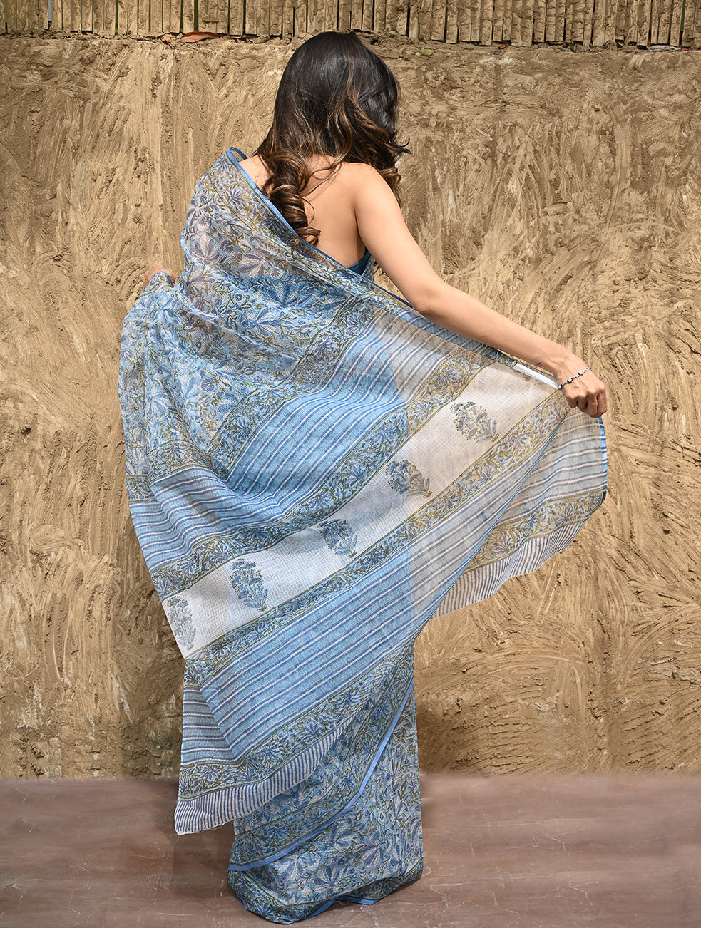 Sanganer Summers : Hand Block Printed Kota Doria Saree - Bel Jarokha