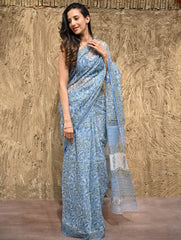 Sanganer Summers : Hand Block Printed Kota Doria Saree - Bel Jarokha