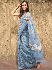 Sanganer Summers : Hand Block Printed Kota Doria Saree - Bel Jarokha