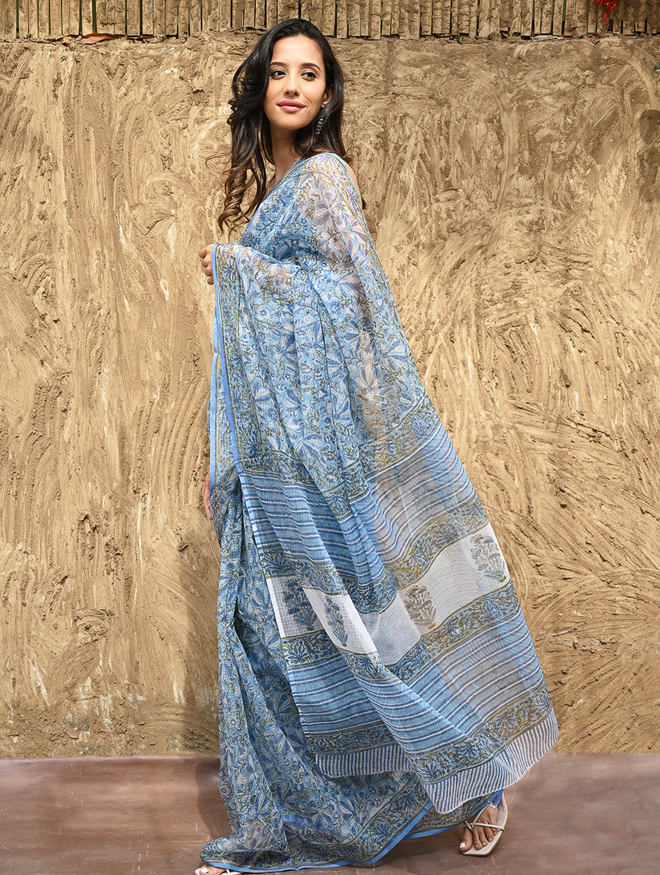 Sanganer Summers : Hand Block Printed Kota Doria Saree - Bel Jarokha