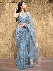 Sanganer Summers : Hand Block Printed Kota Doria Saree - Bel Jarokha