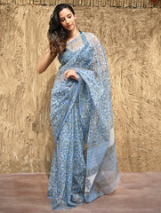 Sanganer Summers : Hand Block Printed Kota Doria Saree - Bel Jarokha