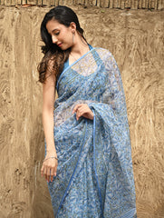 Sanganer Summers : Hand Block Printed Kota Doria Saree - Bel Jarokha