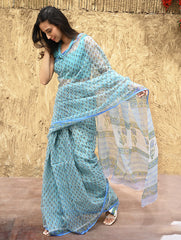 Sanganer Summers : Hand Block Printed Kota Doria Saree - Jal Butti