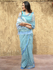 Sanganer Summers : Hand Block Printed Kota Doria Saree - Jal Butti