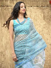 Sanganer Summers : Hand Block Printed Kota Doria Saree - Jal Butti