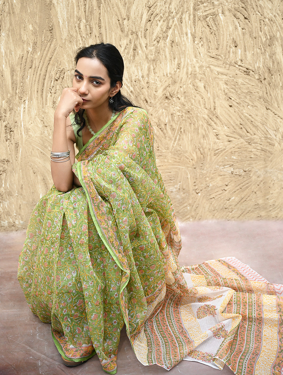 Sanganer Summers : Hand Block Printed Kota Doria Saree - Shalimar Bagh