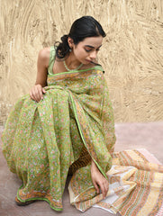 Sanganer Summers : Hand Block Printed Kota Doria Saree - Shalimar Bagh