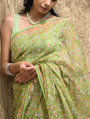 Sanganer Summers : Hand Block Printed Kota Doria Saree - Shalimar Bagh