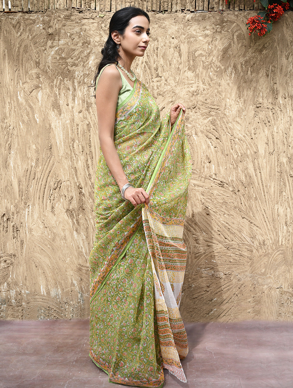 Sanganer Summers : Hand Block Printed Kota Doria Saree - Shalimar Bagh