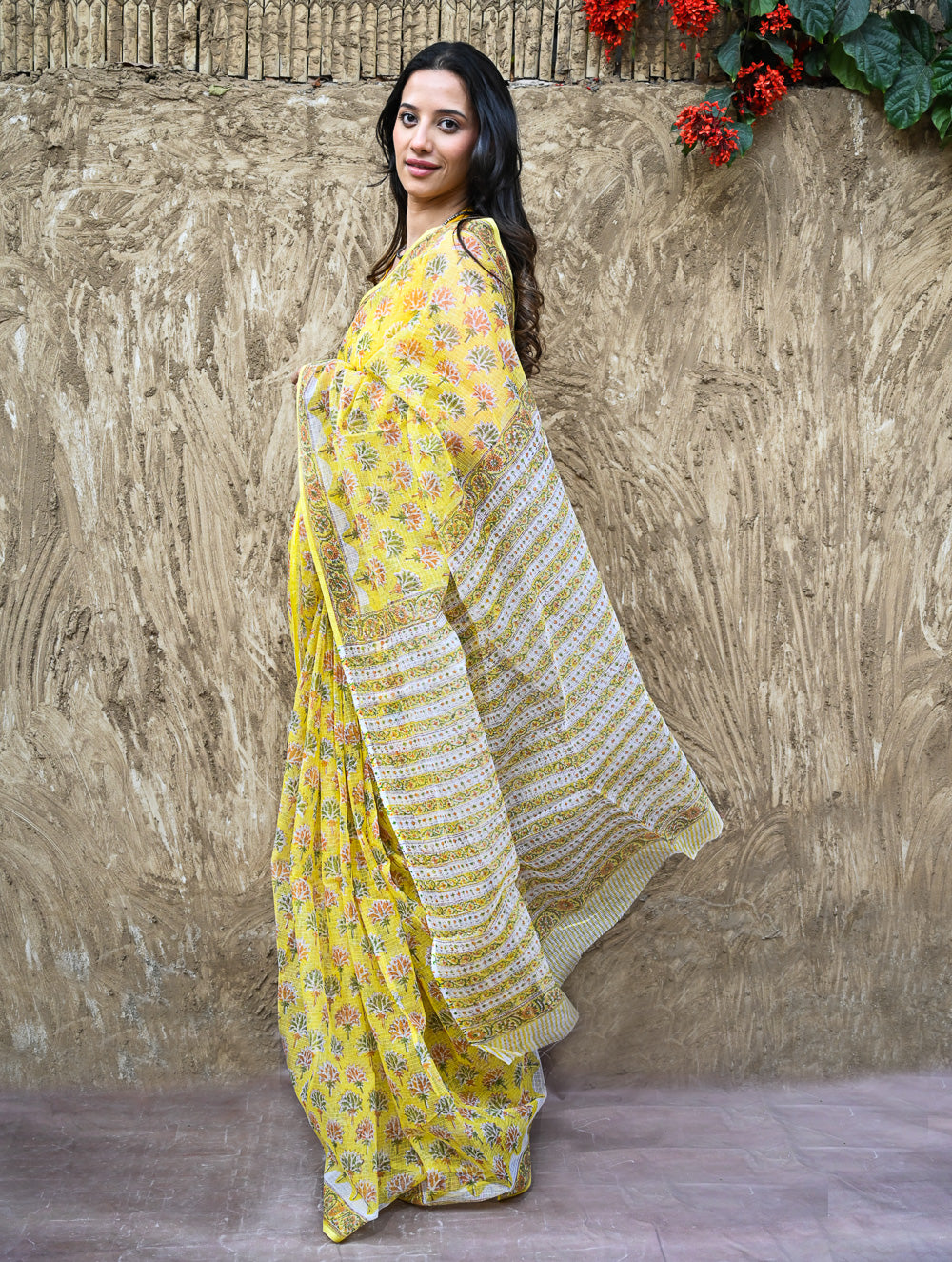 Sanganer Summers : Hand Block Printed Kota Doria Saree - Basant Phoolvan