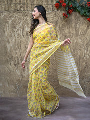 Sanganer Summers : Hand Block Printed Kota Doria Saree - Basant Phoolvan