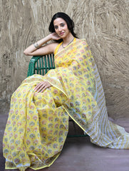 Sanganer Summers : Hand Block Printed Kota Doria Saree - Basant Phoolvan