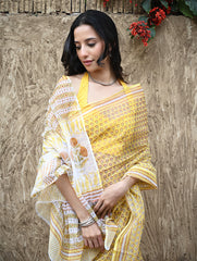 Sanganer Summers : Hand Block Printed Kota Doria Saree - Hald Butaangan