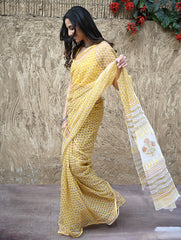Sanganer Summers : Hand Block Printed Kota Doria Saree - Hald Butaangan