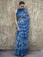 Sanganer Summers : Hand Block Printed Kota Doria Saree - Indigo Maple