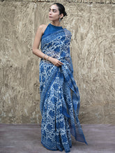 Sanganer Summers : Hand Block Printed Kota Doria Saree - Indigo Maple