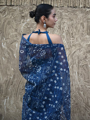 Sanganer Summers : Hand Block Printed Kota Doria Saree - Indigo Daisy Field