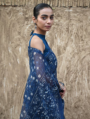 Sanganer Summers : Hand Block Printed Kota Doria Saree - Indigo Daisy Field