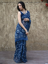 Sanganer Summers : Hand Block Printed Kota Doria Saree - Indigo Roses