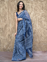 Sanganer Summers : Hand Block Printed Kota Doria Saree - Indigo Kairi