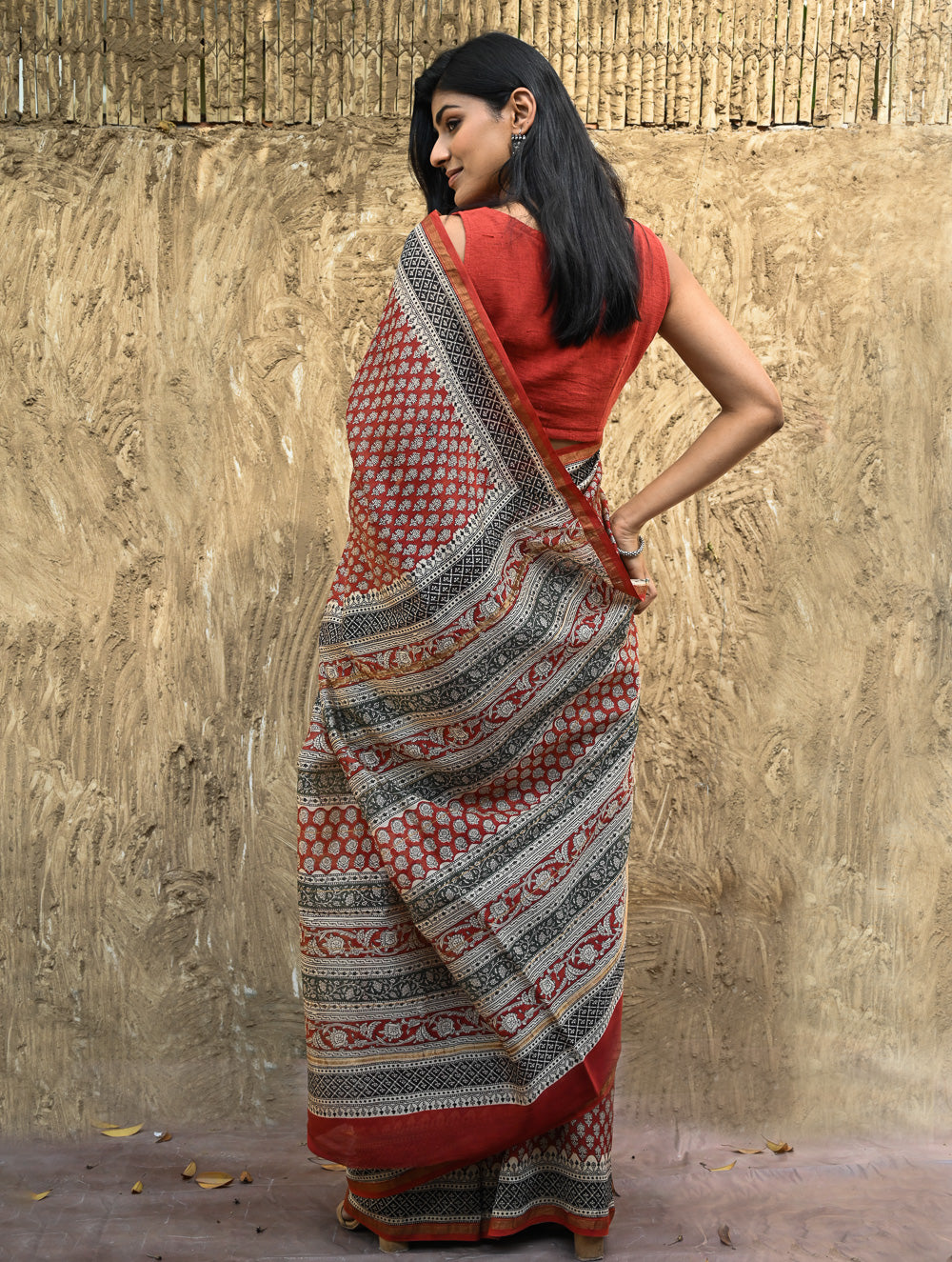 Bagru Statements : Hand Block Printed Chanderi Saree - Rajrekha