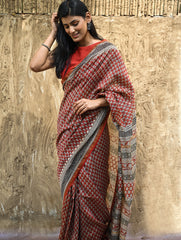 Bagru Statements : Hand Block Printed Chanderi Saree - Rajrekha