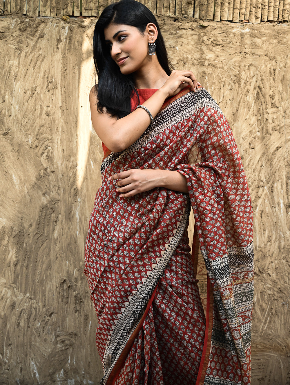 Bagru Statements : Hand Block Printed Chanderi Saree - Rajrekha