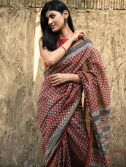 Bagru Statements : Hand Block Printed Chanderi Saree - Rajrekha