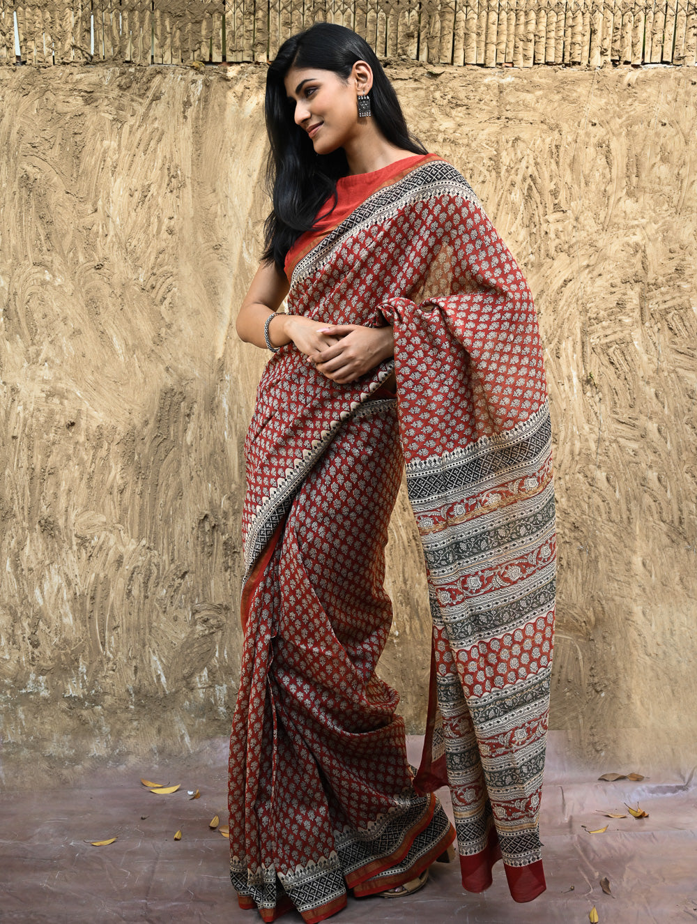 Bagru Statements : Hand Block Printed Chanderi Saree - Rajrekha