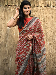Bagru Statements : Hand Block Printed Chanderi Saree - Rajrekha