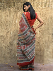 Bagru Statements : Hand Block Printed Chanderi Saree - Rajrekha