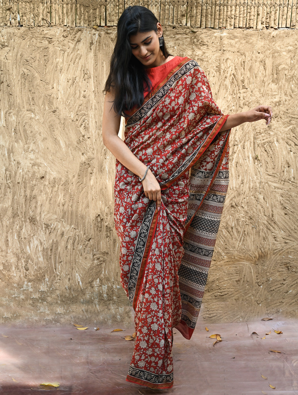 Bagru Statements : Hand Block Printed Chanderi Saree - Pushpa Jaal