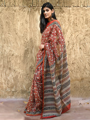 Bagru Statements : Hand Block Printed Chanderi Saree - Pushpa Jaal