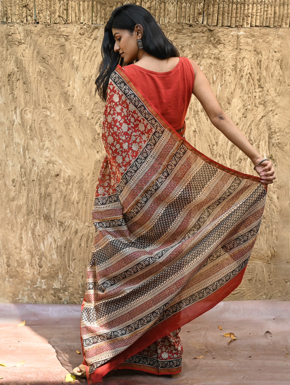 Bagru Statements : Hand Block Printed Chanderi Saree - Pushpa Jaal
