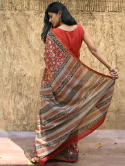 Bagru Statements : Hand Block Printed Chanderi Saree - Pushpa Jaal
